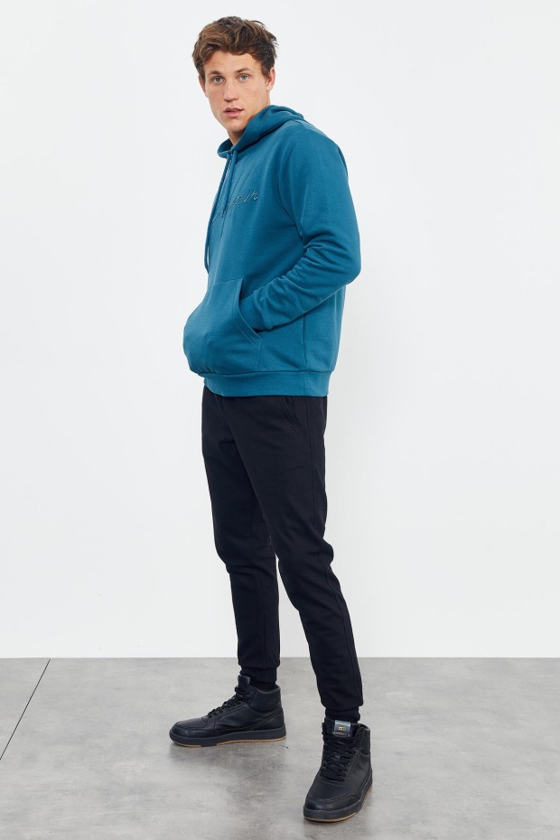 Zümrüt El Yazısı Nakışlı Kapüşonlu Rahat Form Erkek Sweatshirt - 88007