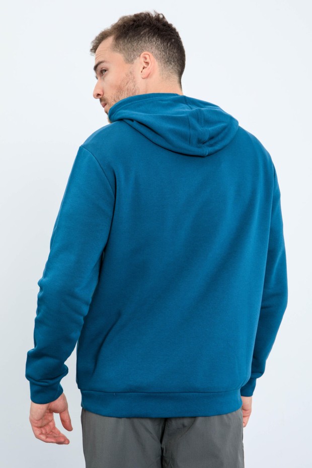 Grow Zümrüt Yazı Nakışlı Kapüşonlu Rahat Form Erkek Sweatshirt - 88040