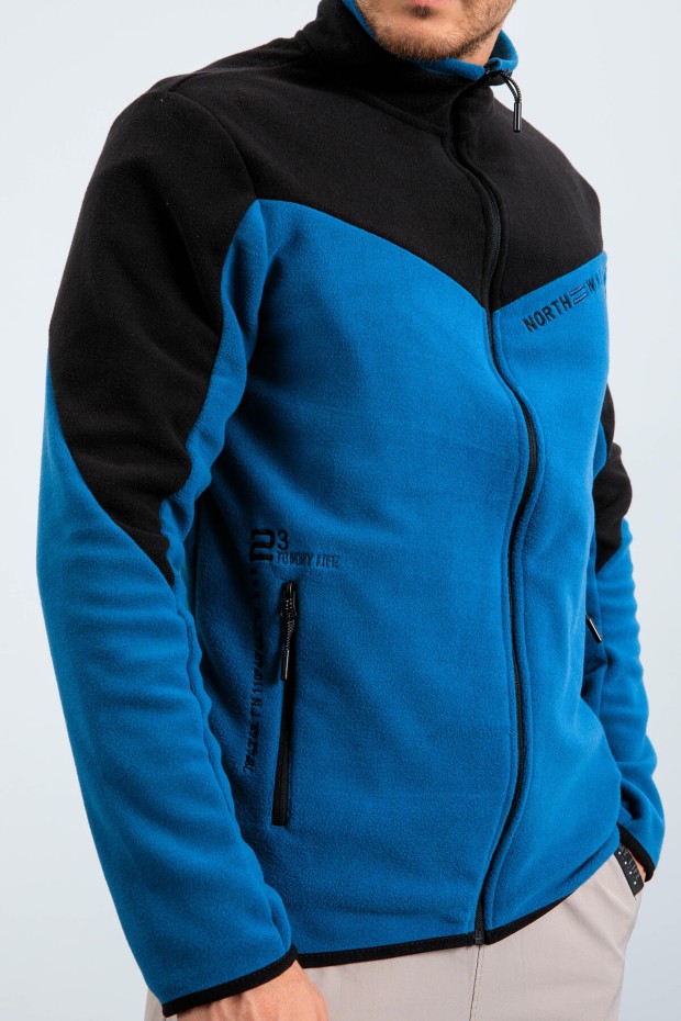 Zümrüt İki Renkli Fermuarlı Dik Yaka Standart Kalıp Erkek Sweatshirt Polar - 87994