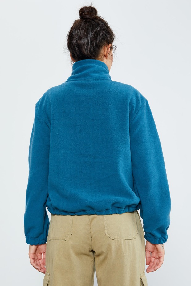 Zümrüt Yarım Fermuar Etek Ucu Büzgülü Kadın Polar Oversize Sweatshirt - 97171 - 7