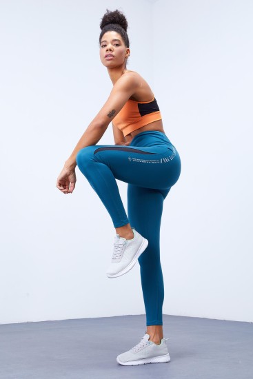Zümrüt Yarım Şerit Detaylı Yüksek Bel Slim Fit Kadın Tayt - 94609 