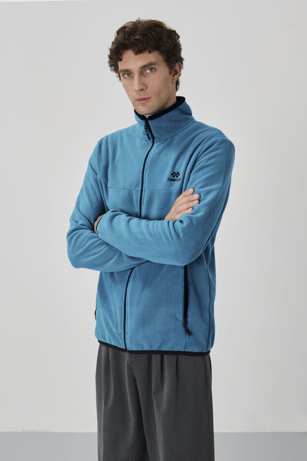 Zümrüt Yazı Nakışlı Dik Yaka Fermuarlı Standart Kalıp Erkek Sweatshirt Polar - 87992 - 3