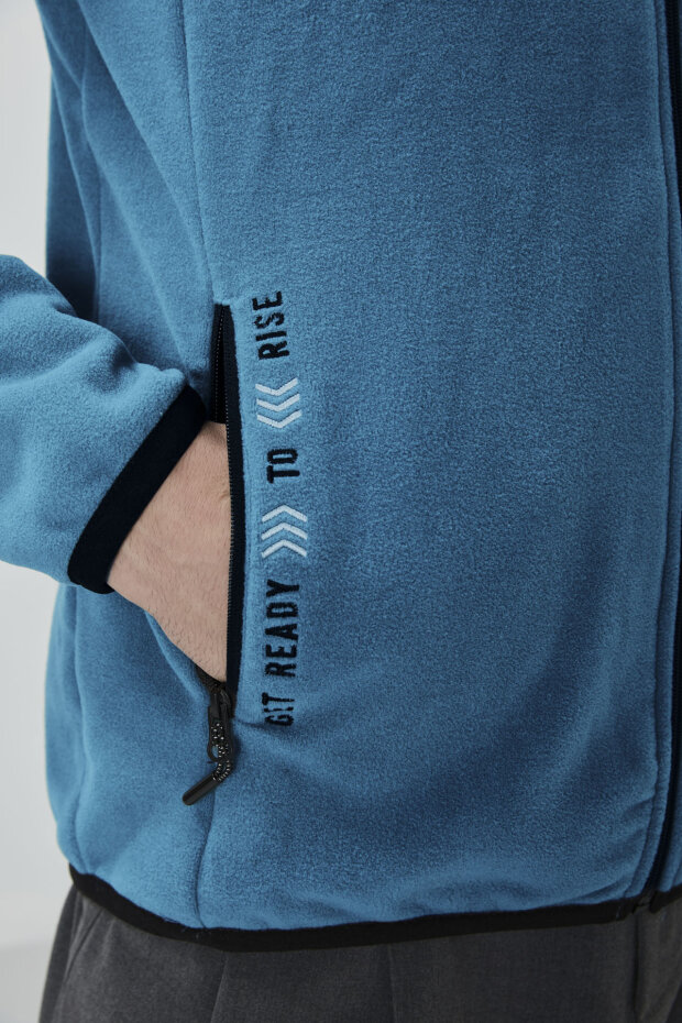 Zümrüt Yazı Nakışlı Dik Yaka Fermuarlı Standart Kalıp Erkek Sweatshirt Polar - 87992 - 4