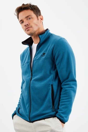 Zümrüt Yazı Nakışlı Dik Yaka Fermuarlı Standart Kalıp Erkek Sweatshirt Polar - 87992 