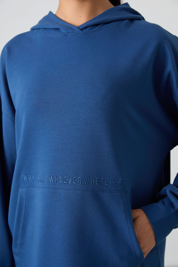 Parlament Balon Kol Yazı Nakışlı Kadın Rahat Form Tunik Sweatshirt - 97163 - 3