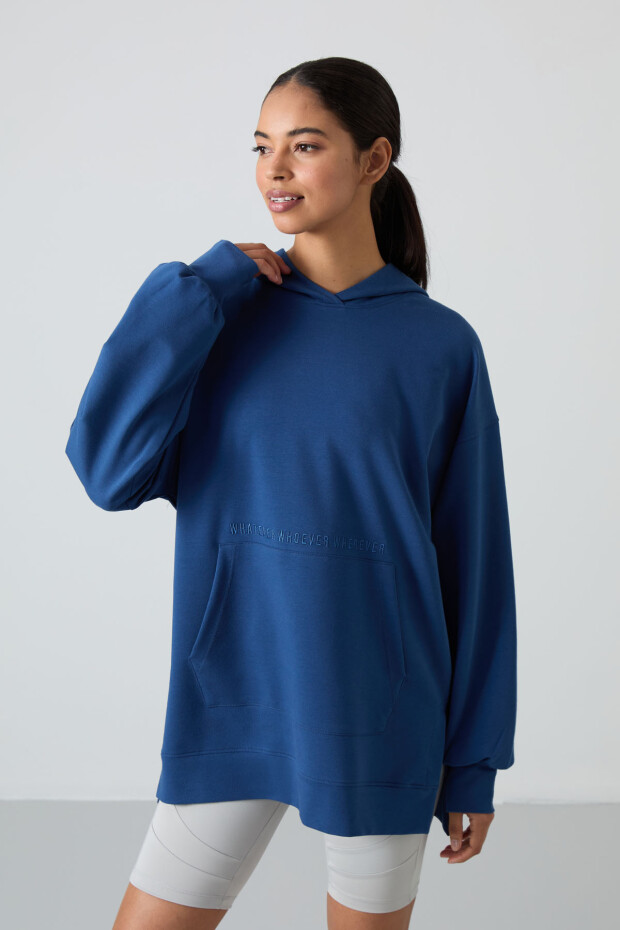 Parlament Balon Kol Yazı Nakışlı Kadın Rahat Form Tunik Sweatshirt - 97163 - 5
