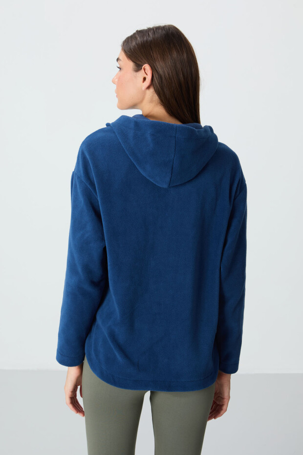 Parlament Kalın Yumuşak Dokulu Kapüşonlu Oversize Nakışlı Polar Kadın Sweatshirt -97286 - 7