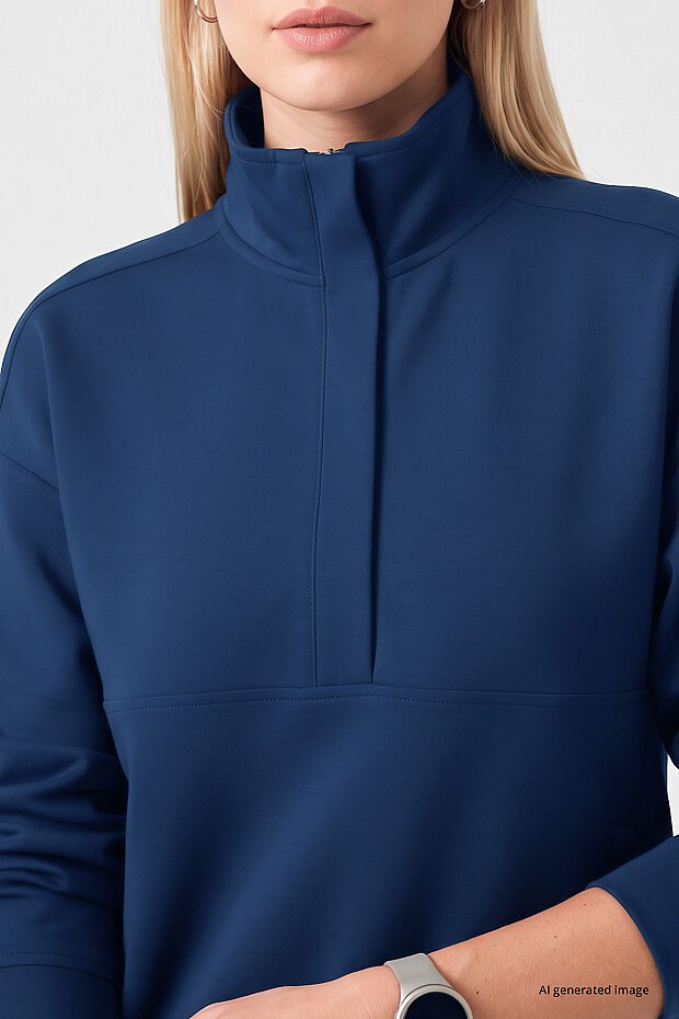 Parlament Dik Yaka Fermuarlı Rahat Form Kadın Sweatshirt - 97314 - 3