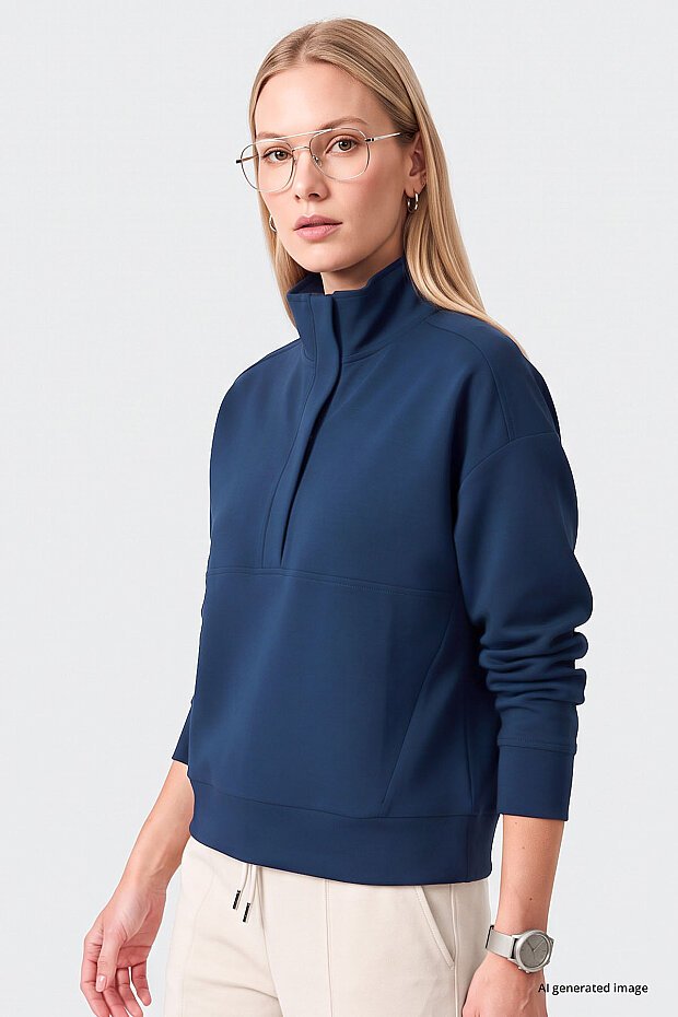 Parlament Dik Yaka Fermuarlı Rahat Form Kadın Sweatshirt - 97314 - 4