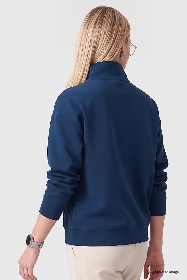 Parlament Dik Yaka Fermuarlı Rahat Form Kadın Sweatshirt - 97314 - 5