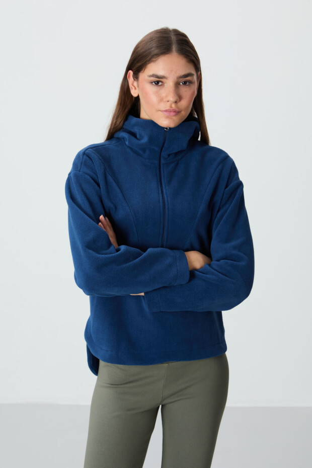 Parlament Kalın Yumuşak Dokulu Kapüşonlu Standart Kalıp Nakışlı Polar Kadın Sweatshirt -97286 - 5