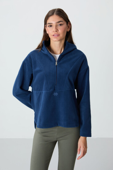 Parlament Kalın Yumuşak Dokulu Kapüşonlu Standart Kalıp Nakışlı Polar Kadın Sweatshirt -97286 