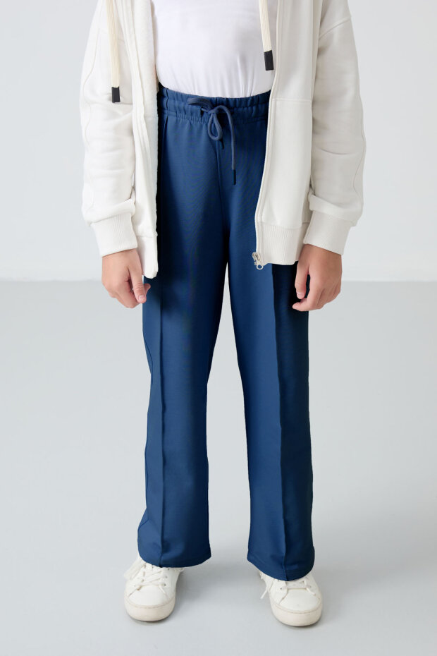 Parlament Cepli Ön Dikiş Detaylı Geniş Paça Kız Çocuk Eşofman Altı -75144 - 5