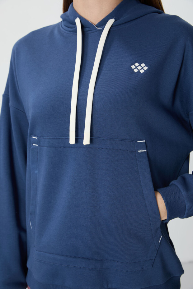 Parlament Kompakt Pamuklu Kalın Pürüzsüz Dokulu Kapüşonlu Rahat Form Fit Kadın Sweatshirt - 97291 - 2