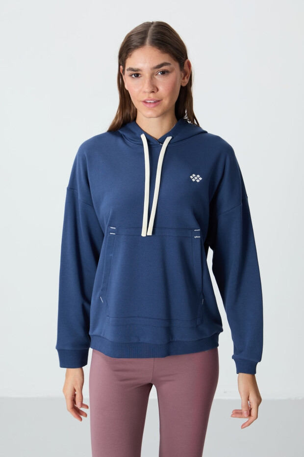 Parlament Kompakt Pamuklu Kalın Pürüzsüz Dokulu Kapüşonlu Rahat Form Fit Kadın Sweatshirt - 97291 - 5