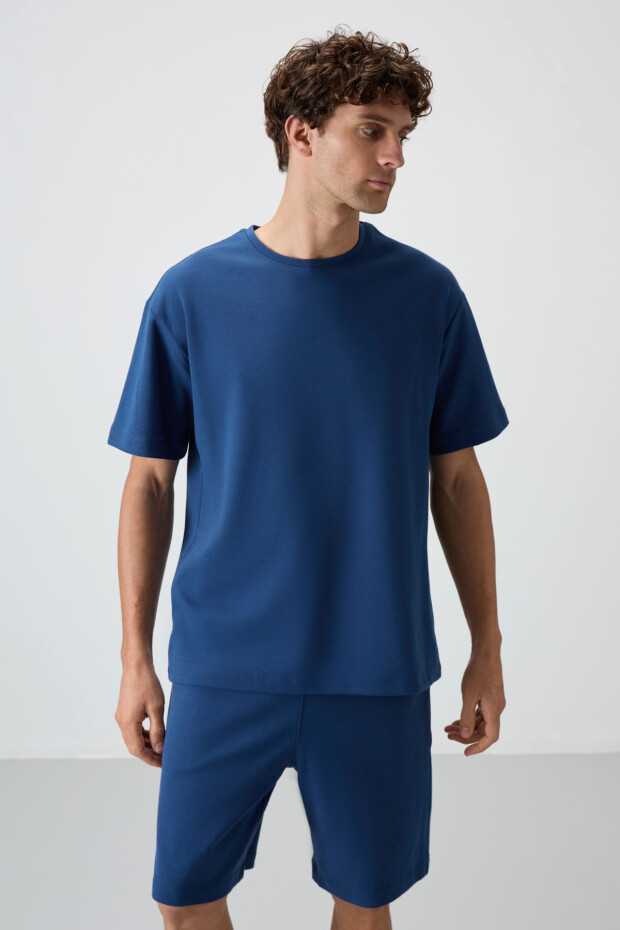 Parlament Pamuklu Kalın Yumuşak Dokulu Oversize Fit Basic Erkek Şort Takım - 85249 - 2
