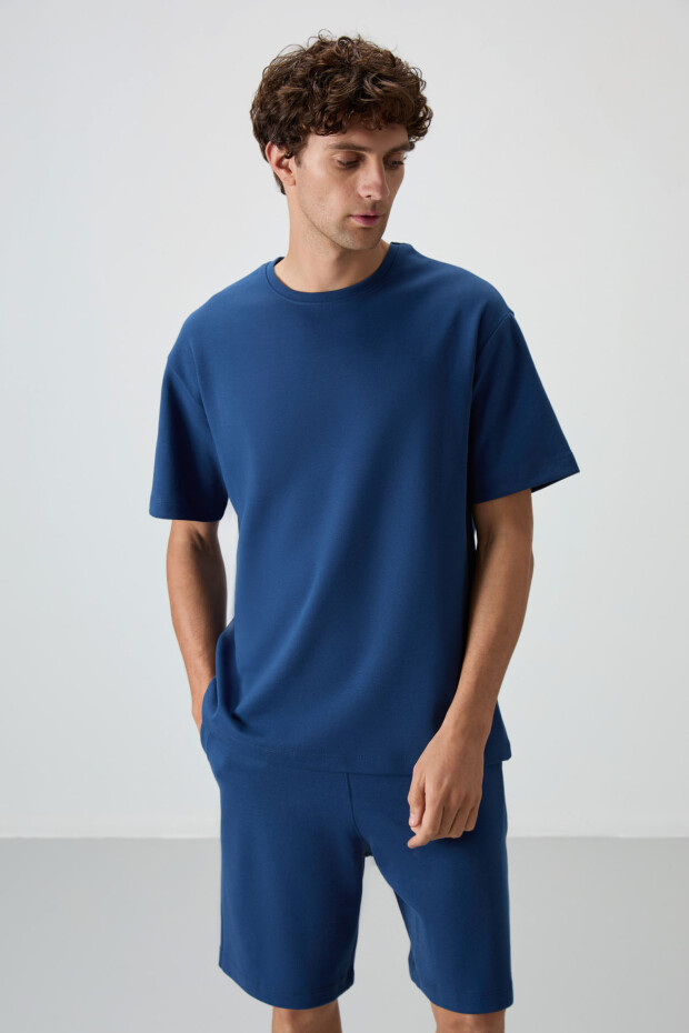 Parlament Pamuklu Kalın Yumuşak Dokulu Oversize Fit Basic Erkek Şort Takım - 85249 - 6