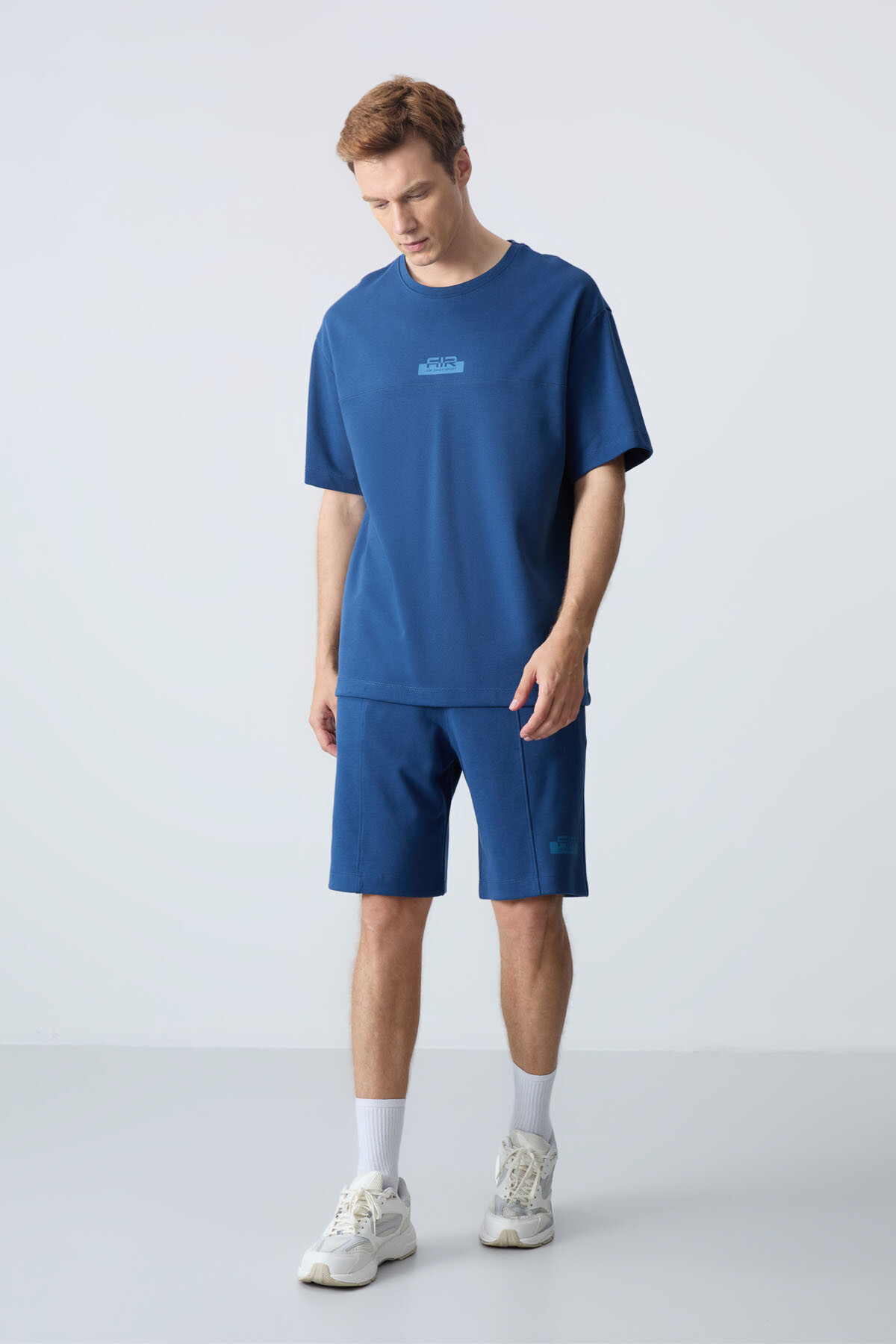 Parlament Pamuklu Kalın Yumuşak Dokulu Oversize Fit Basic Erkek Şort Takım - 85259 - Air Jones