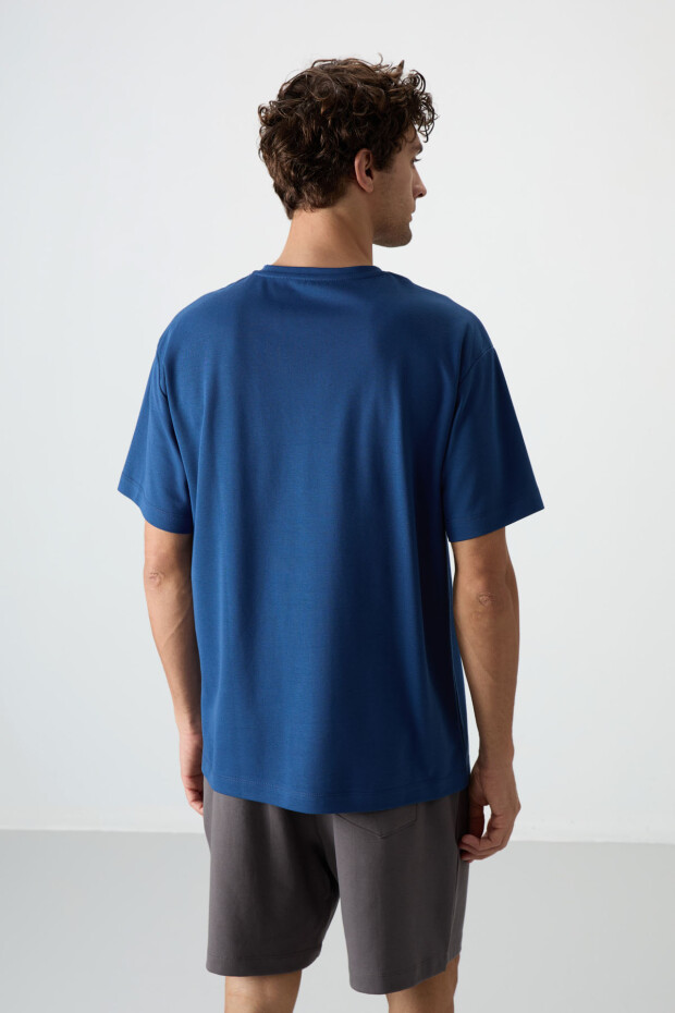Parlament Pamuklu Kalın Yüzeyi Dokulu Oversize Fit Baskılı Erkek T-Shirt - 88364 - 5
