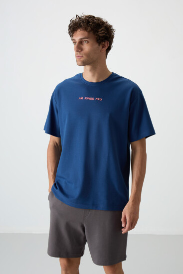 Parlament Pamuklu Kalın Yüzeyi Dokulu Oversize Fit Baskılı Erkek T-Shirt - 88364 