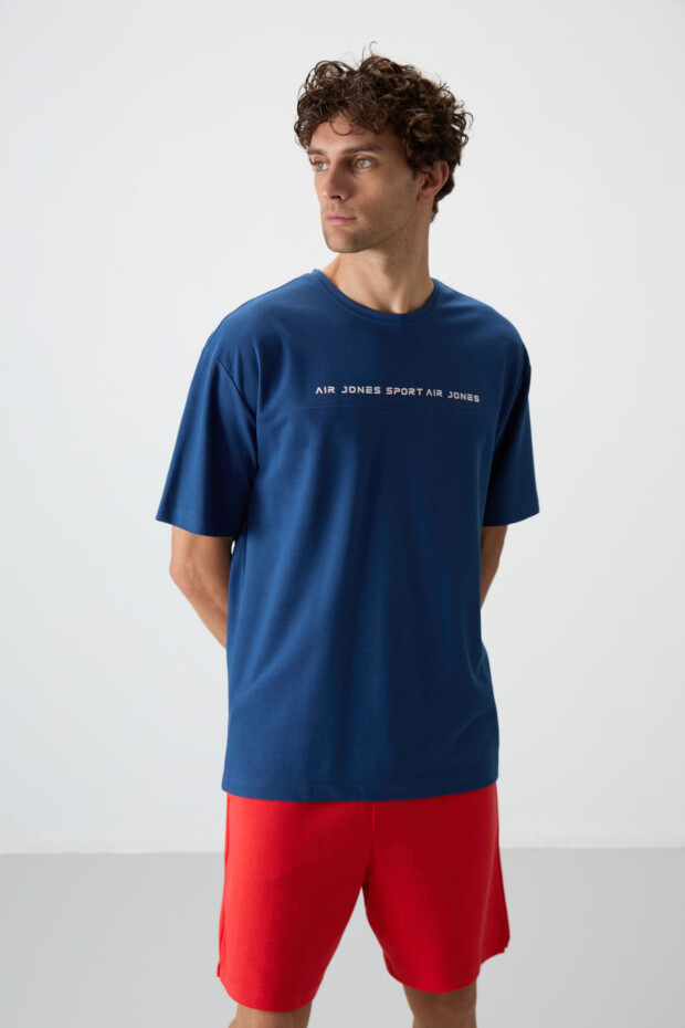 Parlament Pamuklu Kalın Yüzeyi Dokulu Oversize Fit Baskılı Erkek T-Shirt - 88371 - 4
