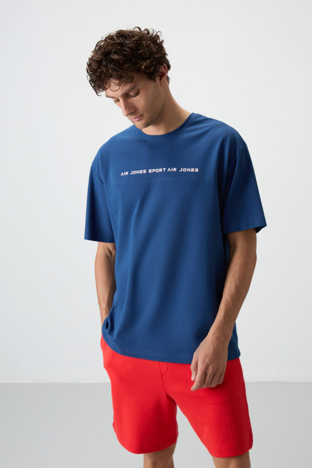 Parlament Pamuklu Kalın Yüzeyi Dokulu Oversize Fit Baskılı Erkek T-Shirt - 88371 - 1