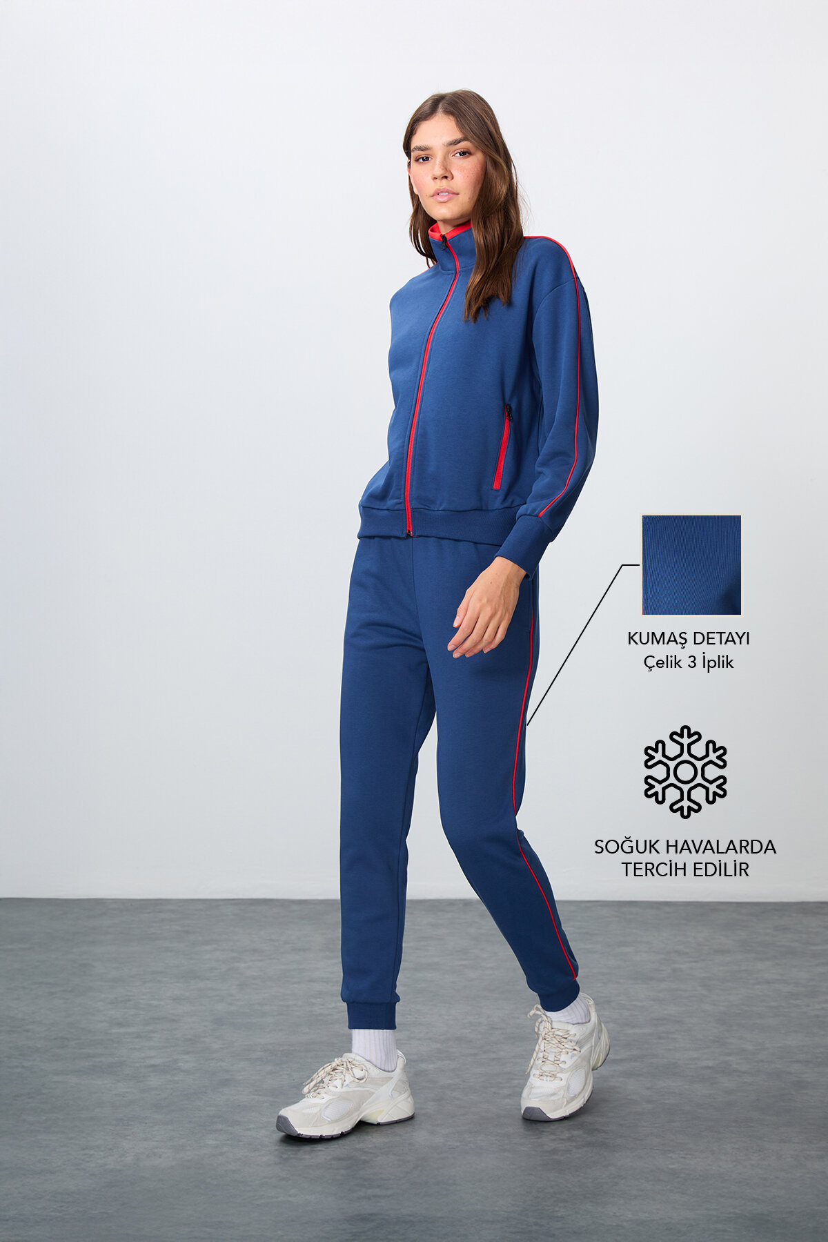 Parlament Kompakt Pamuklu Kalın Pürüzsüz Dokulu Dik Yaka Oversize Fit Kadın Eşofman Takım - 95340 - TOMMYLIFE