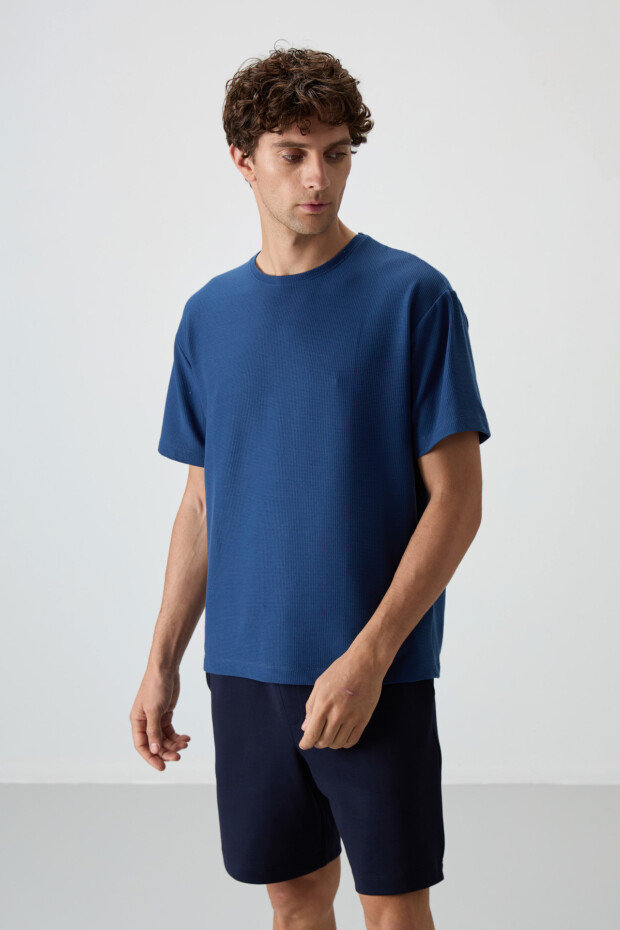 Parlament Waffle İnterlok Yüzeyi Dokulu Oversize Fit Basic Erkek T-Shirt - 88379 - 4