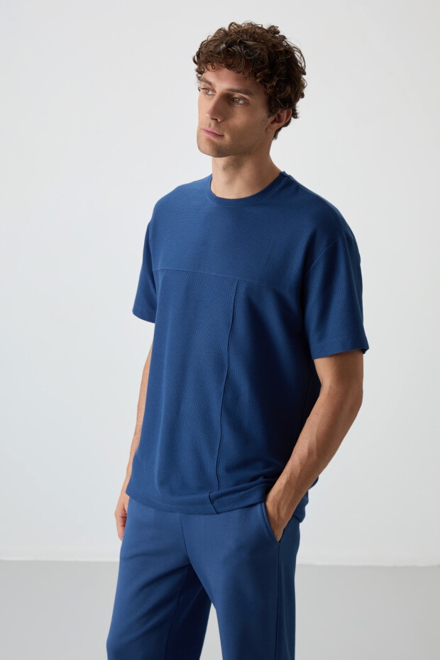Parlament Waffle İnterlok Yüzeyi Dokulu Oversize Fit Basic Erkek T-Shirt - 88380 - 5
