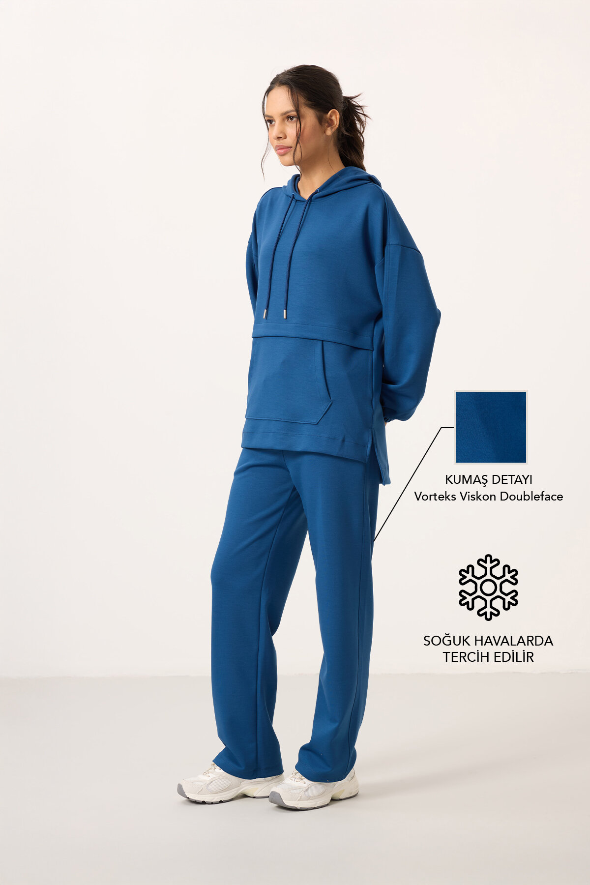 Parlament Yumuşak Dokulu Kapüşonlu Oversize Kadın Eşofman Tunik Takım - 95348 - TOMMYLIFE