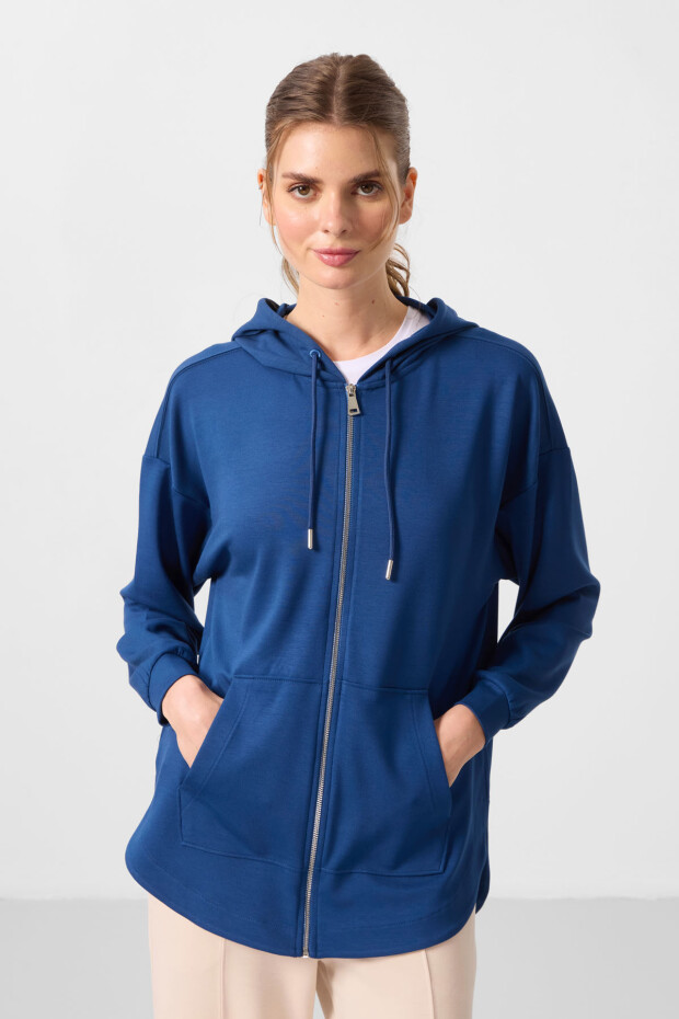 Parlament Yumuşak Dokulu Kapüşonlu Oversize Kadın Tunik Sweatshirt - 97302 - 1