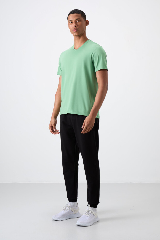 Pastel Yeşil Basic Kısa Kol Standart Kalıp V Yaka Erkek T-Shirt - 87912 - 4