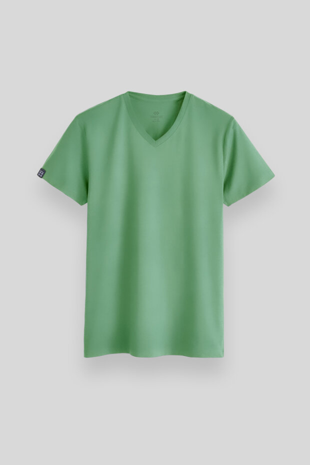 Pastel Yeşil Basic Kısa Kol Standart Kalıp V Yaka Erkek T-Shirt - 87912 - 1