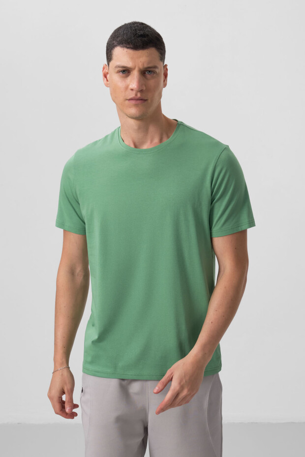 Pastel Yeşil Erkek Basic Kısa Kol Standart Kalıp O Yaka T-shirt - 87911 - 5