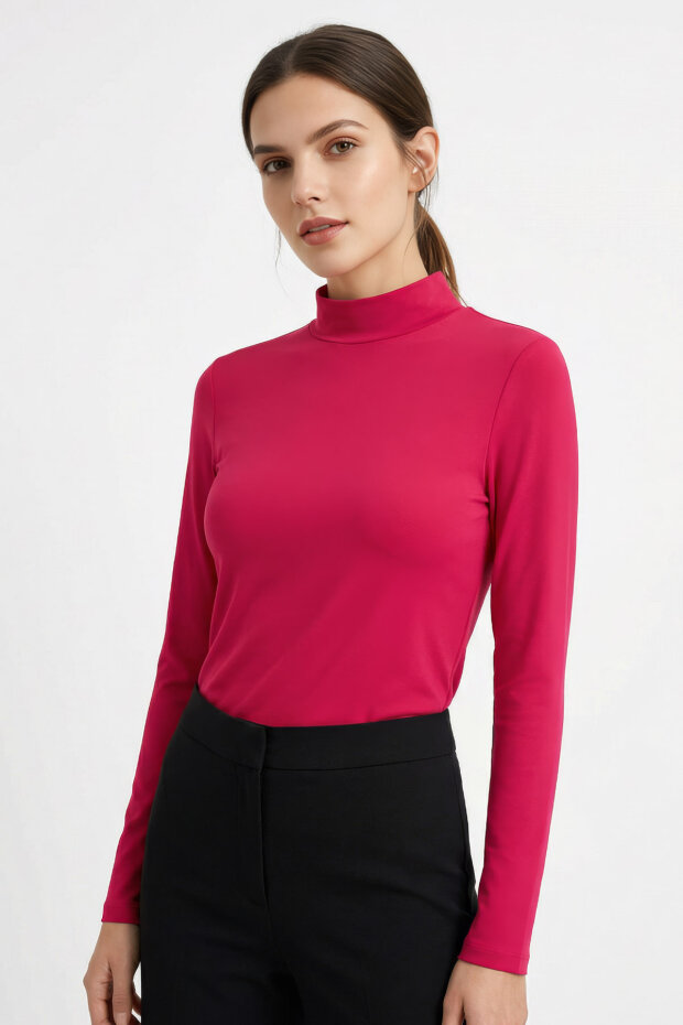 Pembe Balıkçı Yaka Basic Uzun Kollu Kadın Body - 97306 - 3