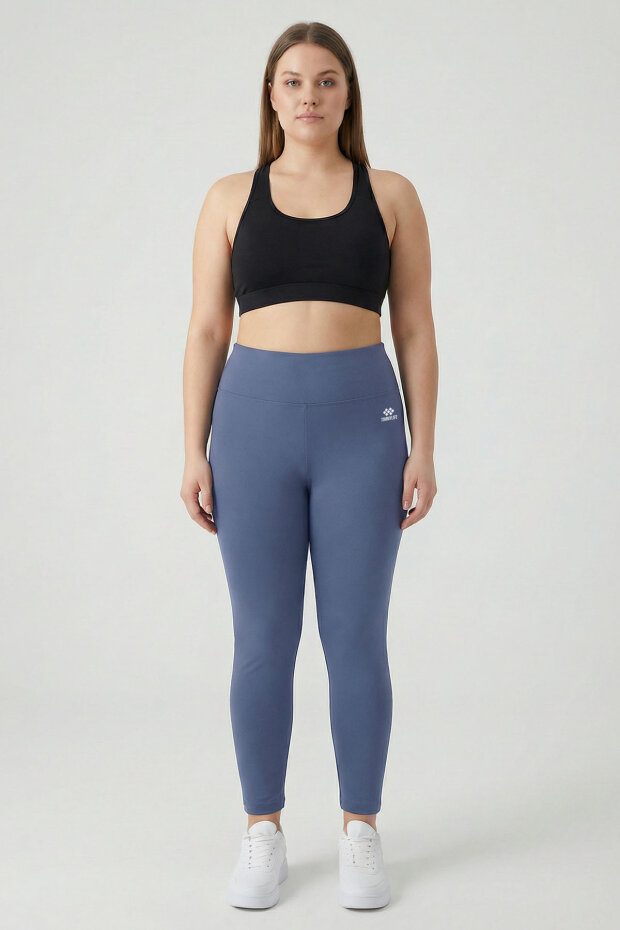 Petrol Yüksek Bel Toparlayıcı Battal Büyük Beden Kadın Tayt- 94650 - 1