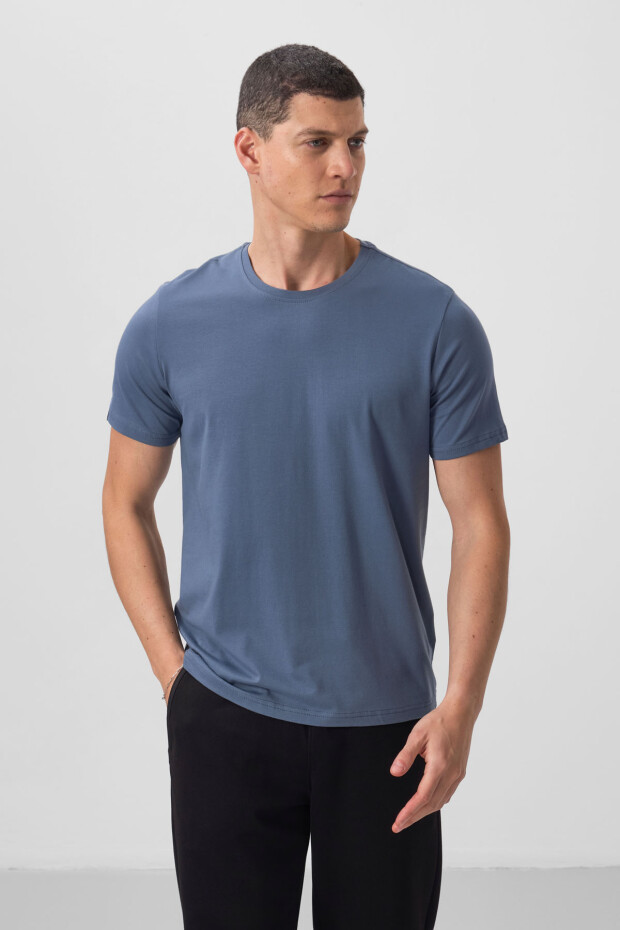 Petrol Erkek Basic Kısa Kol Standart Kalıp O Yaka T-shirt - 87911 - 2