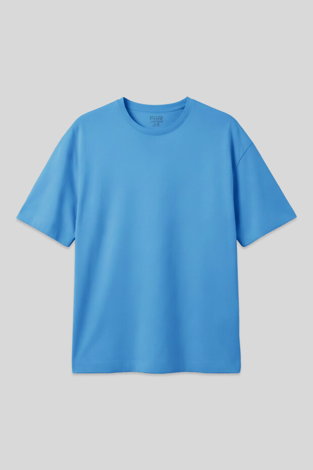 Petrol Mavi %100 Pamuk Kalın Yumuşak Dokulu Oversize Fit Basic Erkek T-Shirt - 88353 - 1