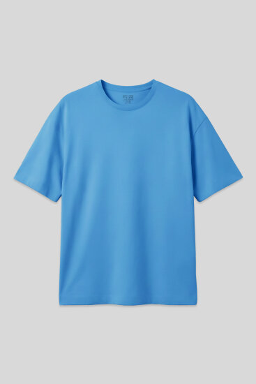 Petrol Mavi Pamuklu Kalın Yumuşak Dokulu Oversize Fit Basic Erkek T-Shirt - 88377 