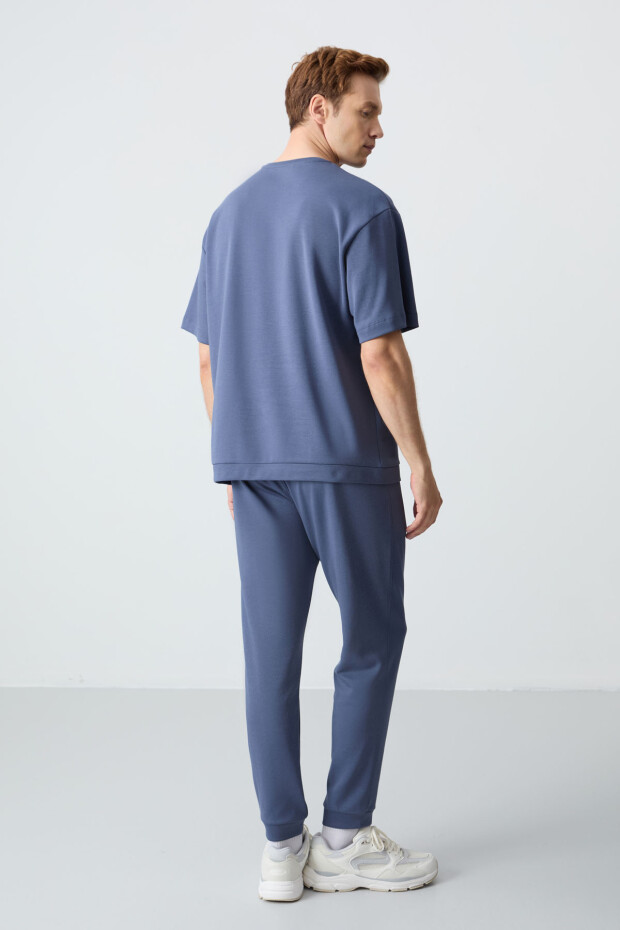 Petrol Pamuklu Kalın Yumuşak Dokulu Oversize Fit Basic Erkek Eşofman Takım - 85261 - 8