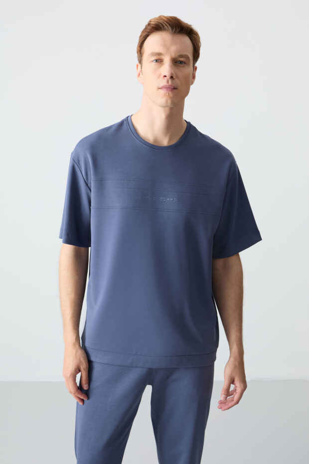 Petrol Pamuklu Kalın Yumuşak Dokulu Oversize Fit Basic Erkek Eşofman Takım - 85261 - 2