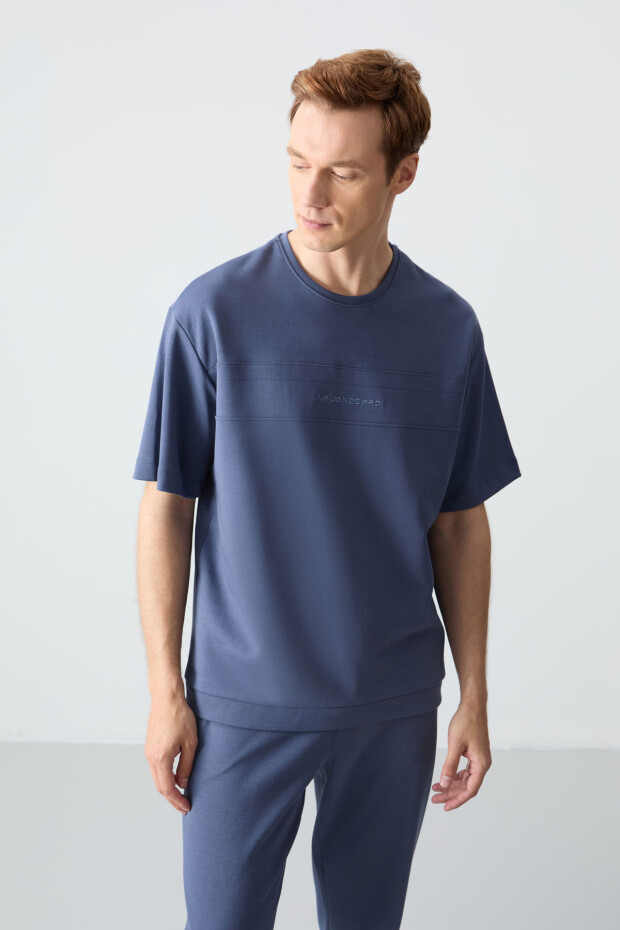 Petrol Pamuklu Kalın Yumuşak Dokulu Oversize Fit Basic Erkek Eşofman Takım - 85261 - 6