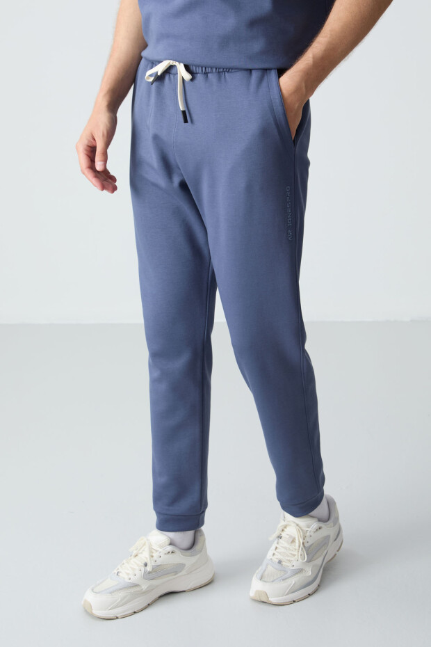 Petrol Pamuklu Kalın Yumuşak Dokulu Oversize Fit Basic Erkek Eşofman Takım - 85261 - 4