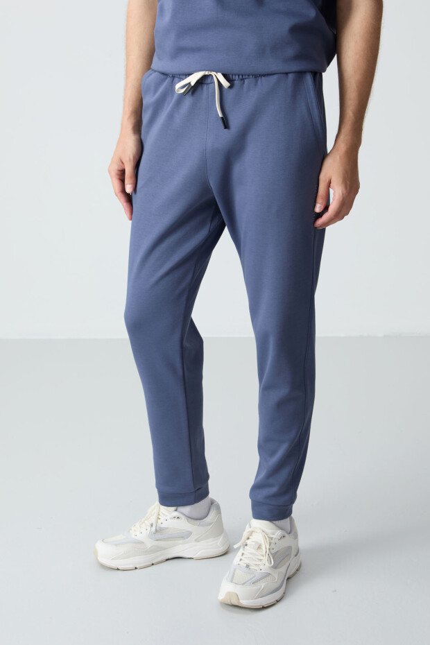 Petrol Pamuklu Kalın Yumuşak Dokulu Oversize Fit Basic Erkek Eşofman Takım - 85261 - 7