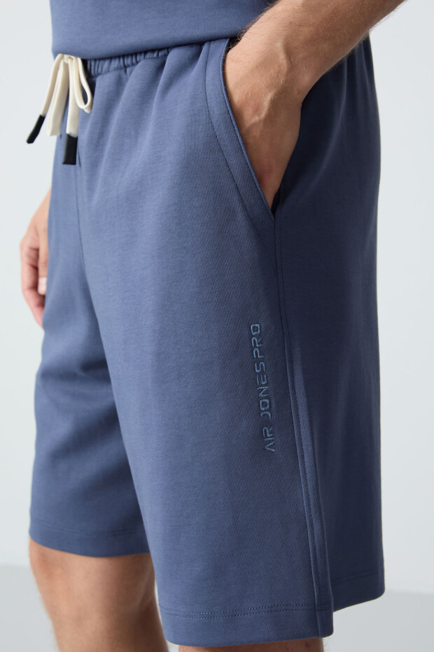 Petrol Pamuklu Kalın Yumuşak Dokulu Oversize Fit Basic Erkek Şort Takım - 85257 - 3