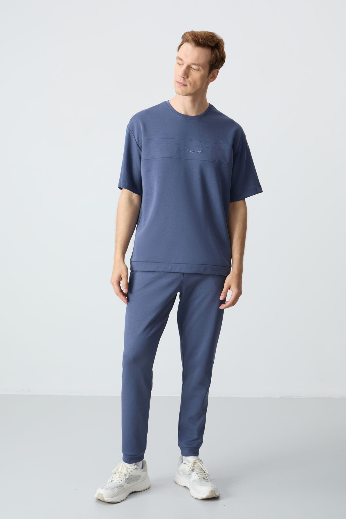 Petrol Pamuklu Kalın Yumuşak Dokulu Oversize Fit Basic Erkek Eşofman Takım - 85261 - Air Jones