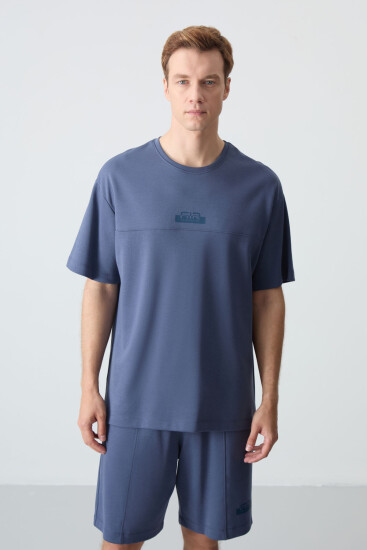 Petrol Pamuklu Kalın Yumuşak Dokulu Oversize Fit Basic Erkek Şort Takım - 85259 - Air Jones (1)