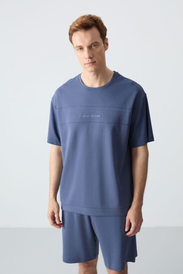 Petrol Pamuklu Kalın Yumuşak Dokulu Oversize Fit Basic Erkek Şort Takım - 85257 - Air Jones (1)