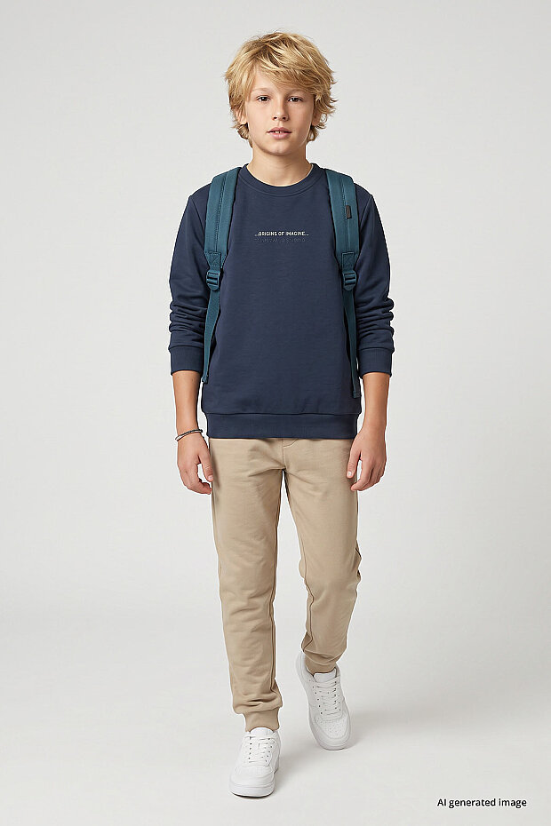 Petrol Standart Fit Baskılı O Yaka Erkek Çocuk Sweatshirt - 11322 - 3
