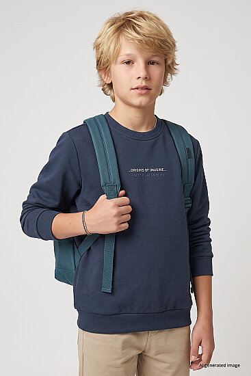 Petrol Standart Fit Baskılı O Yaka Erkek Çocuk Sweatshirt - 11322 